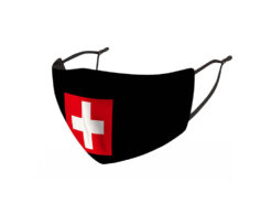 Mund-Nasen-Maske aus Stoff mit Schweizer Kreuz bedruckt